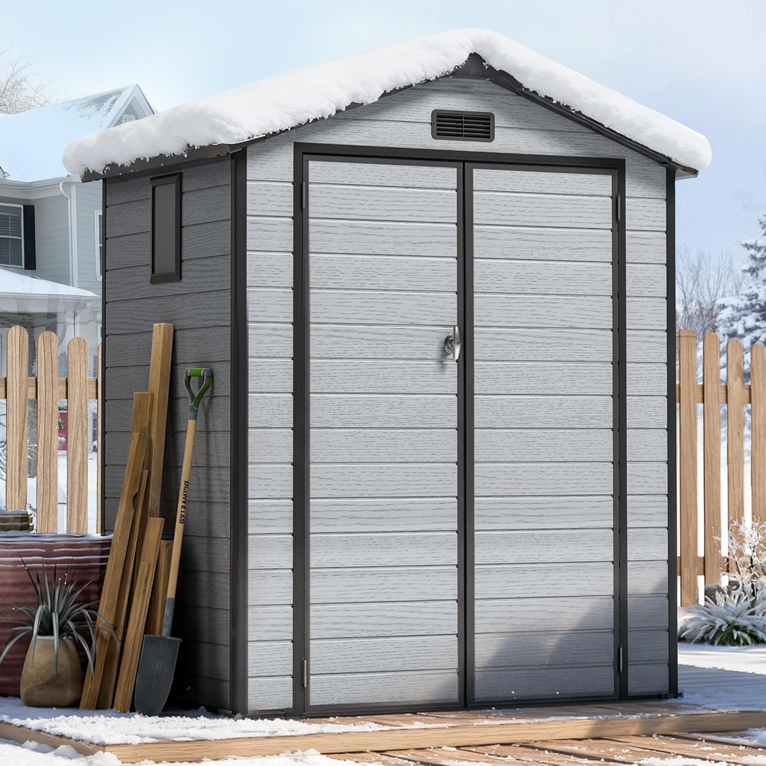 Gardening Yard Tools - 6X4 FT Outdoor Shed, Plastic Storage