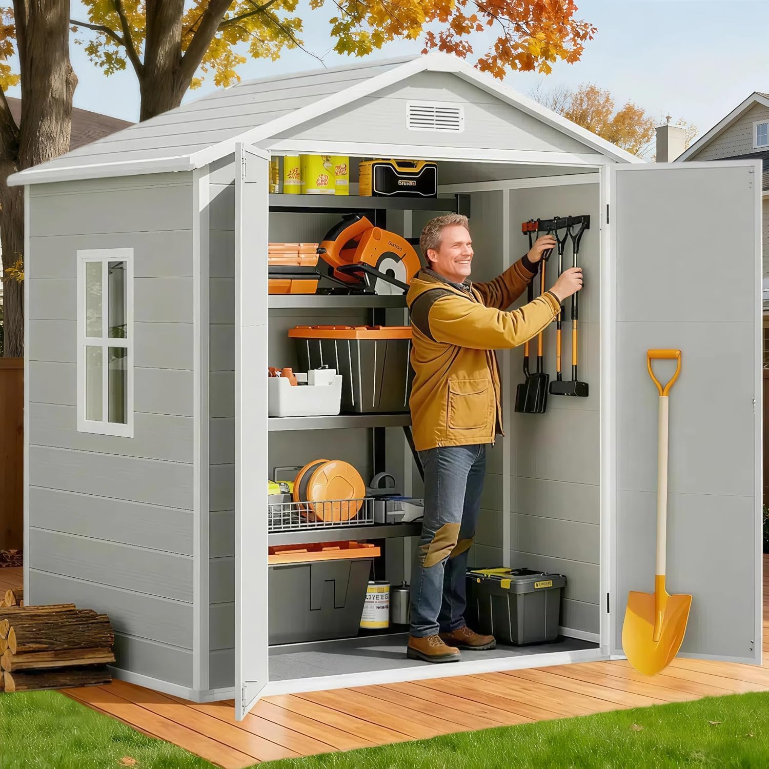 Gardening Yard Tools - All-Weather Resin Outdoor Storage Shed With